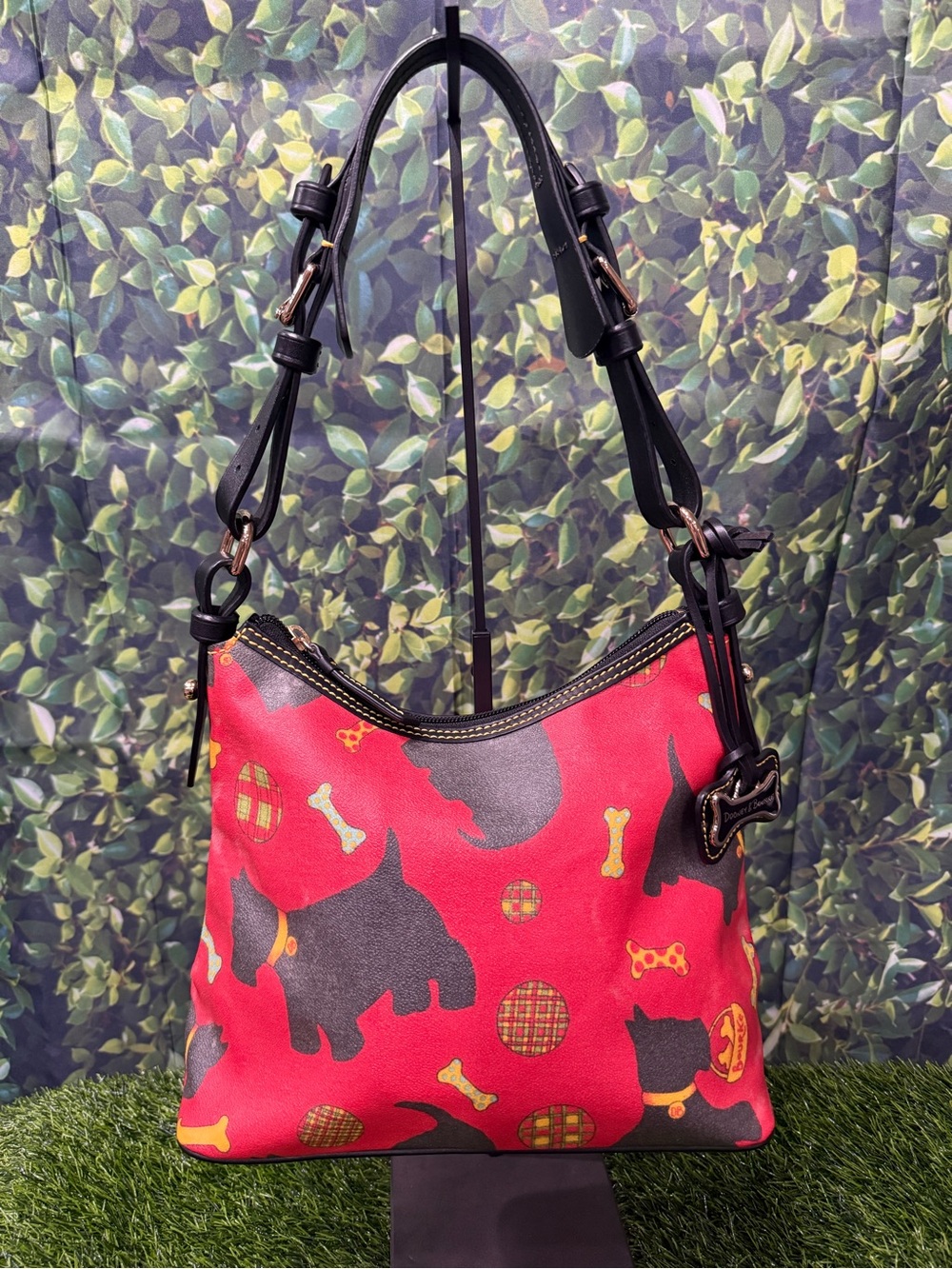 Vintage Dooney & Bourke Red Scottie Dog Hobo Shoulder Bag Y2K Coated Canvas